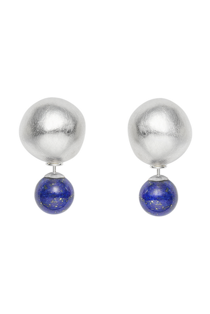 S925ブルーアゲートダブルビーズピアス　B4336