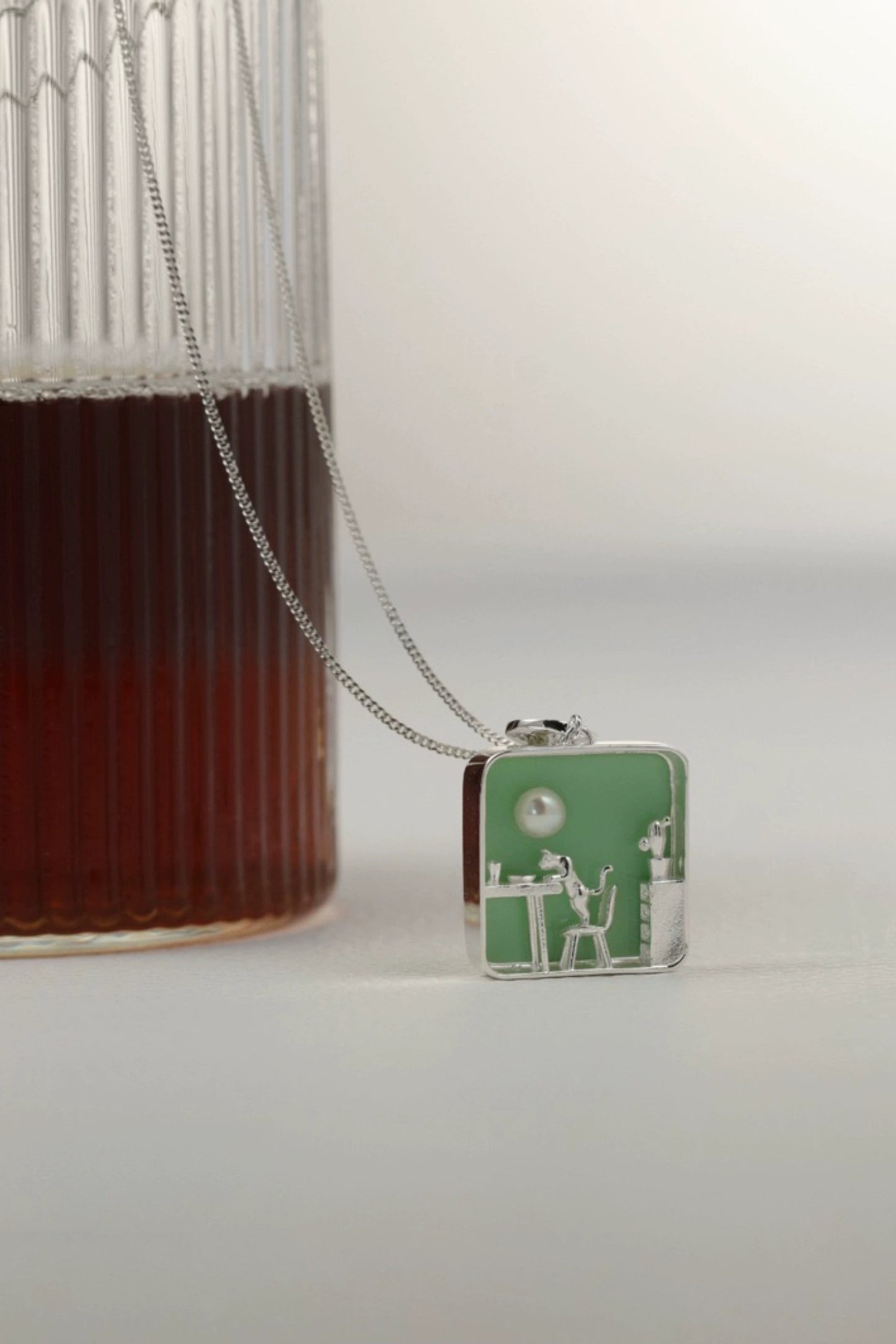 S925 微型場景家貓吊墜項鍊 B4201