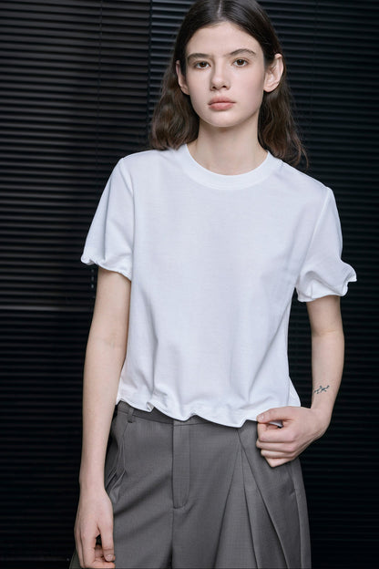 White Wire Petal Sleeve Short T-Shirt B4639