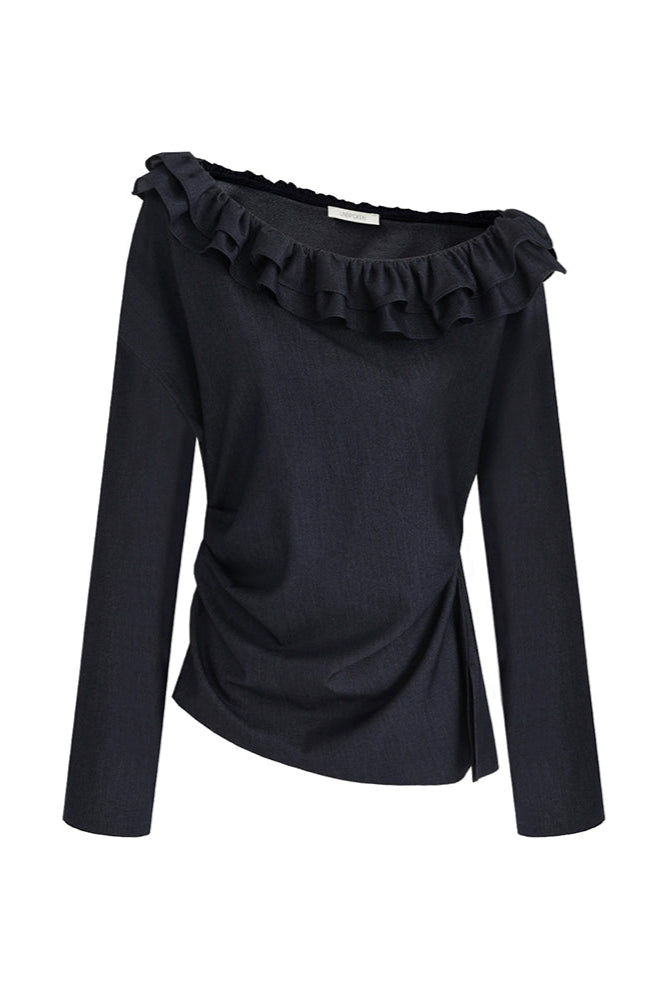 荷葉邊領單肩懶人上衣 B4290