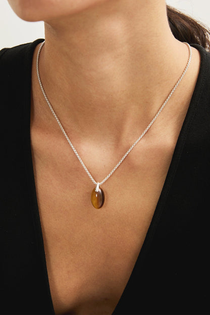 S925タイガーアイシングルビーズペンダントネックレス　B4282