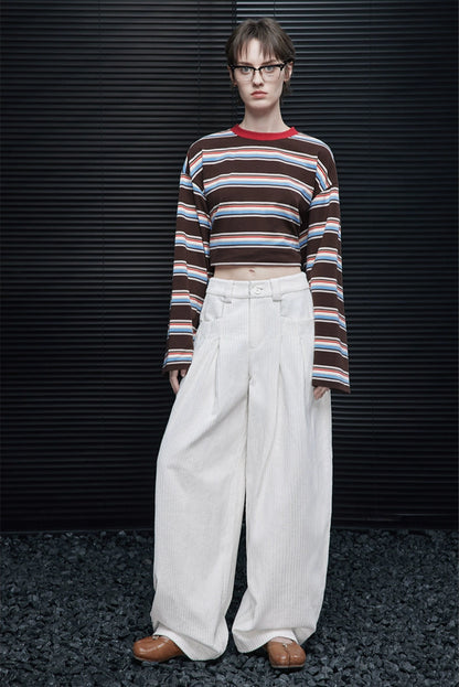 白色燈芯絨寬褲 B4352