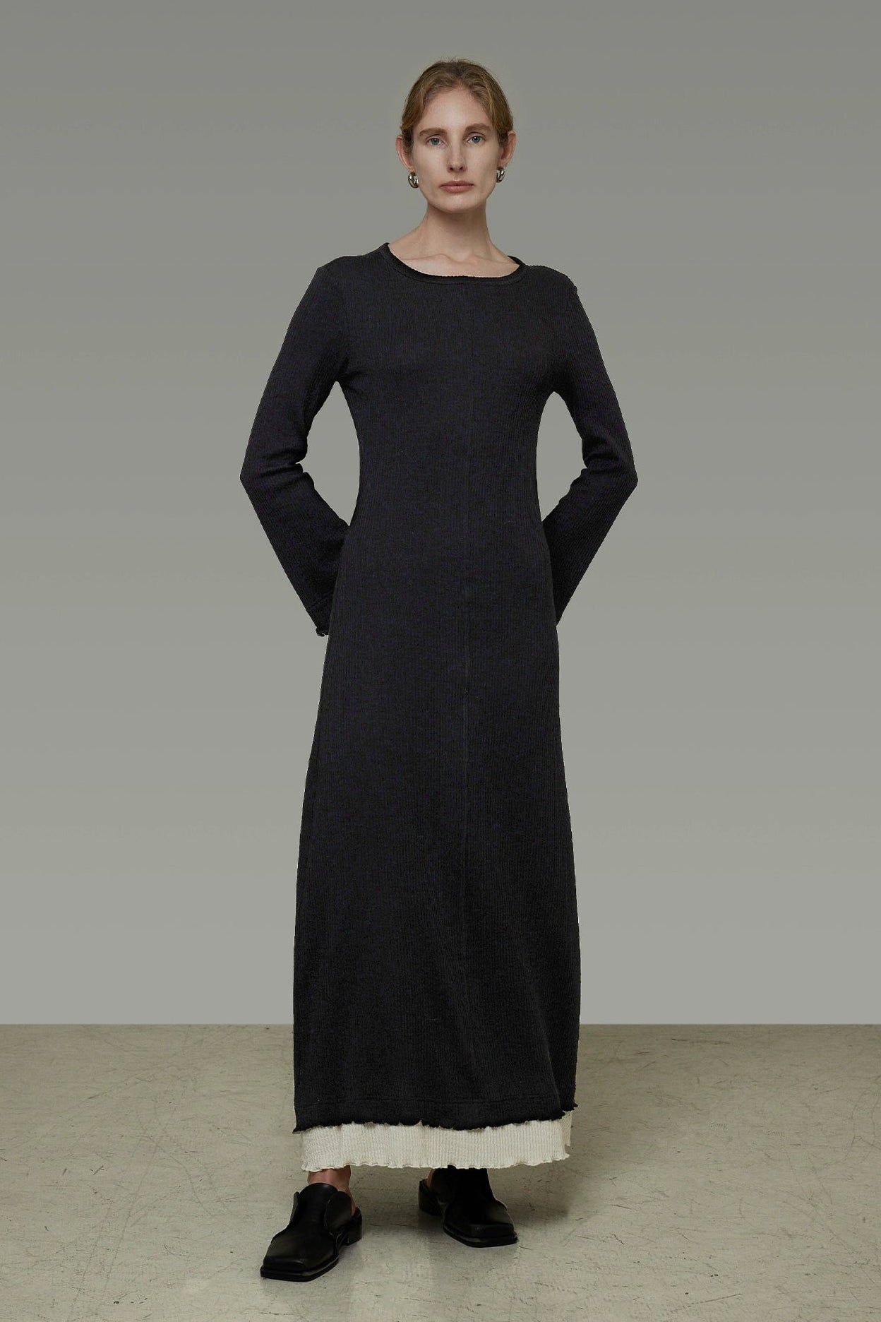 Color Block Flare Sleeve Long Dress B4439