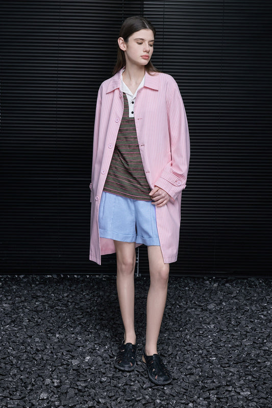 Pink Puff Stripe Mid-Length Coat B4712