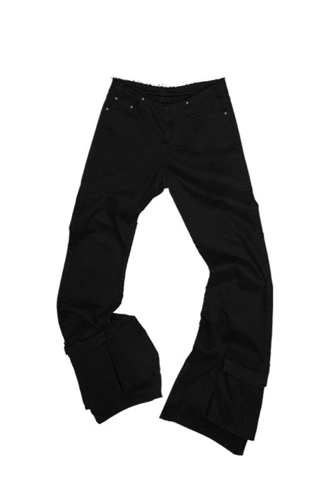 大口袋水洗帆布復古喇叭褲 B3792