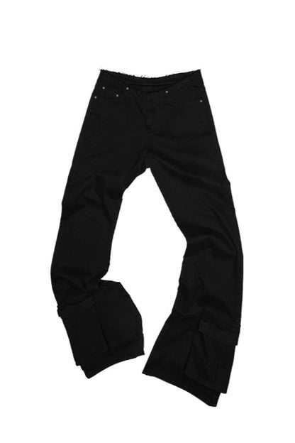 大口袋水洗帆布復古喇叭褲 B3792