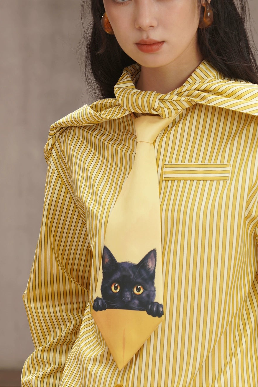 キャットレトロプリントネクタイ　 B4447