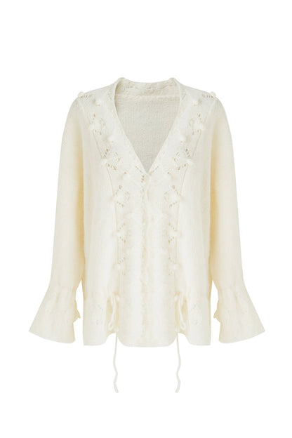 V-neck wool drawstring cardigan B4486