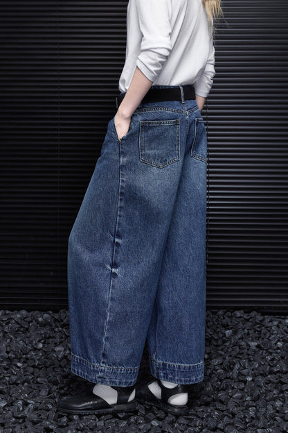 ダークブルーワイドデニムクロップドパンツ　B4932