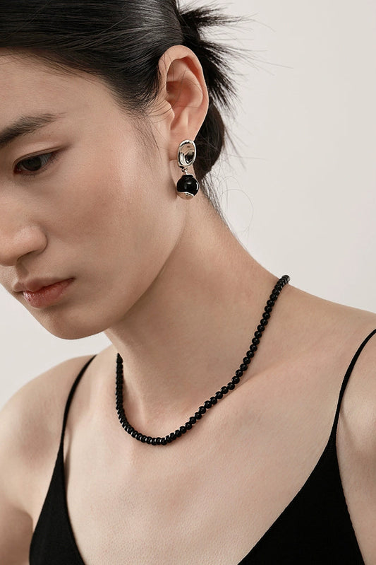 S925ミニブラックオニキスミニマリストネックレス　B4374
