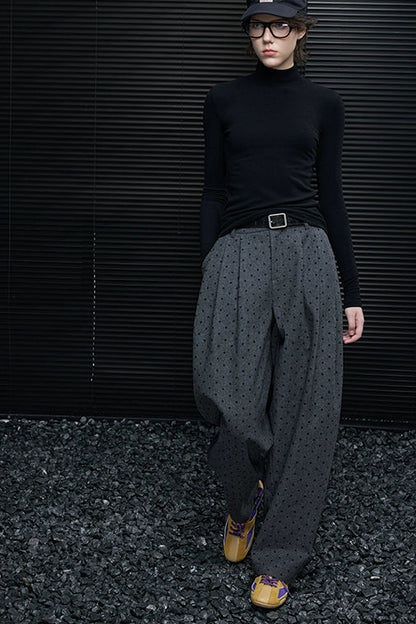 Gray polka dot wool blend wide pants B4422