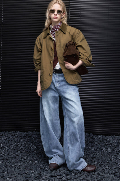 Khaki Brown Multi-Pocket Workwear Style Jacket B4957