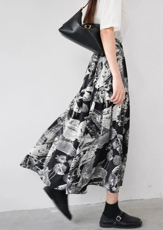 Full elastic mid-length drape skirt B2752