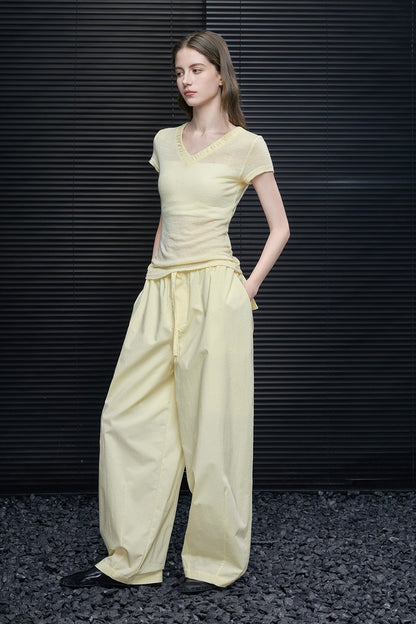 ライトイエローVネックスリムTシャツ　B4683