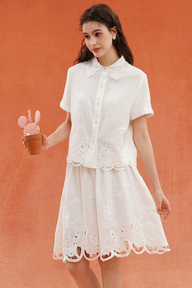 ホワイトカットアウト刺繡スカート　B3929