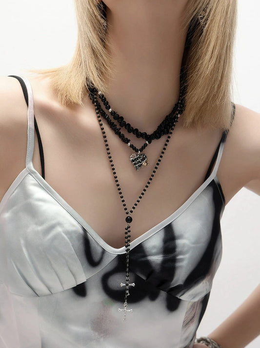 Thornheart Black Bead Layer Necklace B2858