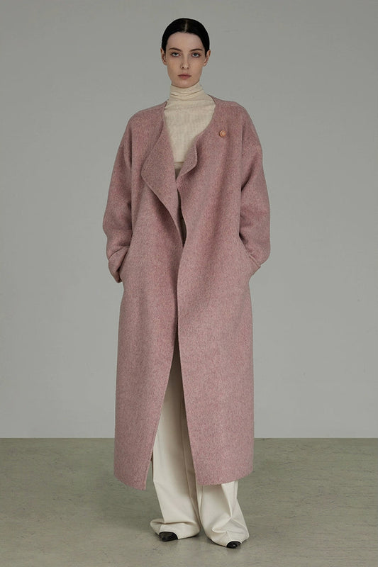 ダブルフェイスウールピンクロングコート　B4508