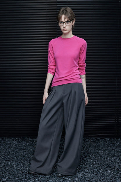 粉紅修身簡約長袖T卹 B4369