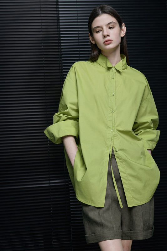 コットンスモールスタンドカラーシャツ　B4673