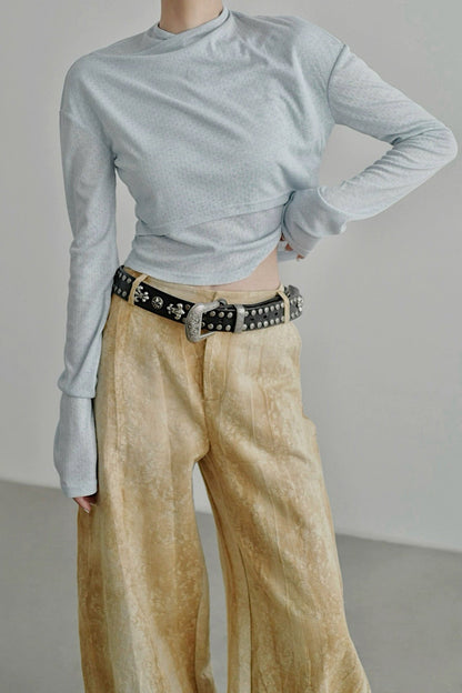 不規則領口長袖上衣 B4346