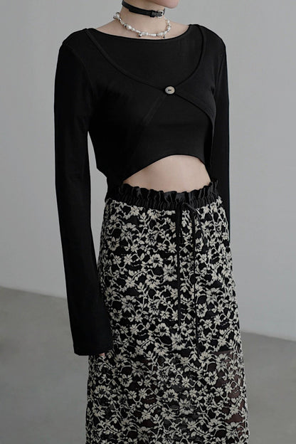 Black knit long sleeve cardigan B4043