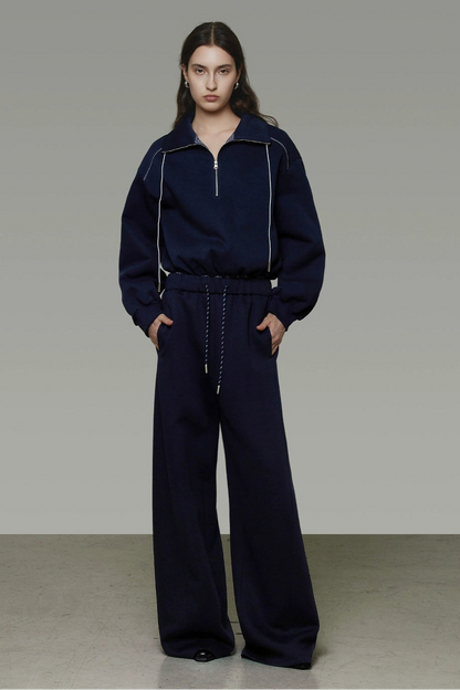 海軍藍抽繩寬鬆闊腿褲 B4440