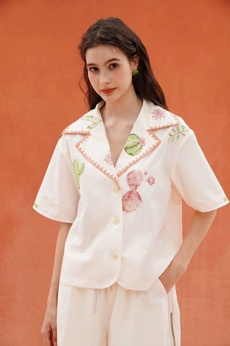 Cactus print light retro shirt B3931