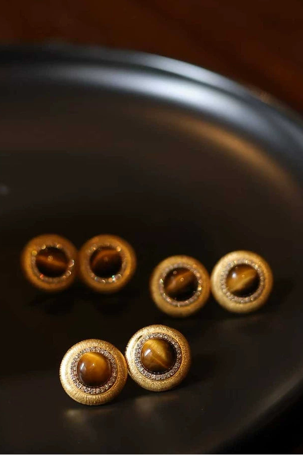 S925天然タイガーアイスタッドピアス　B4386