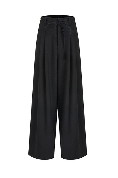 Black Lace-Up Pleated Wide-Leg Pants B4913