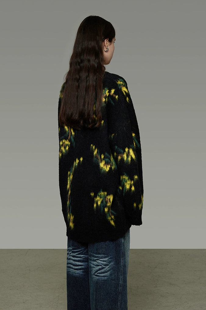 復古寬鬆V領針織開襟衫 B4443