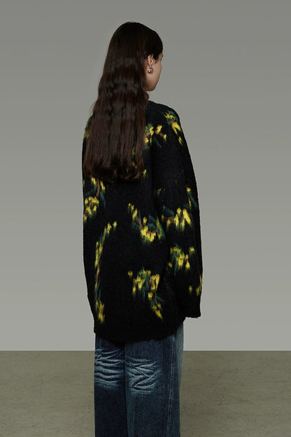 復古寬鬆V領針織開襟衫 B4443