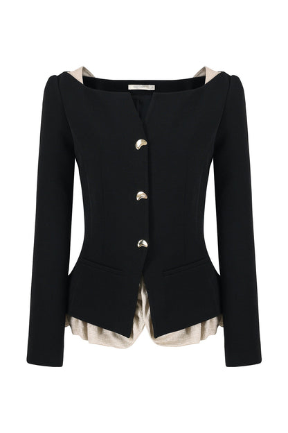 Bicolor Faux Layered Short Jacket B4941
