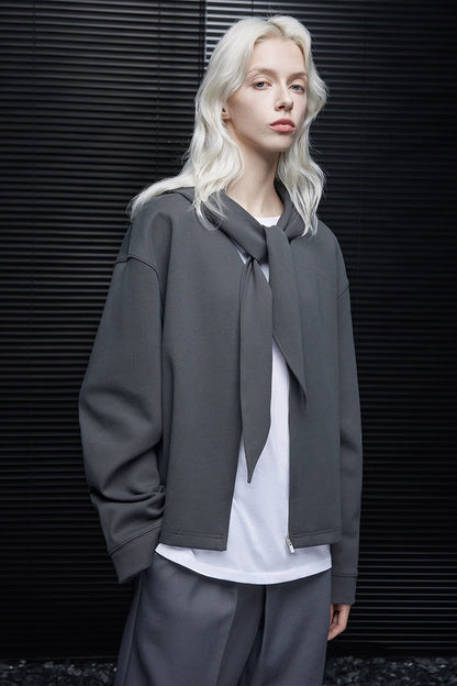 Gray hooded sweatshirt jacket B4350