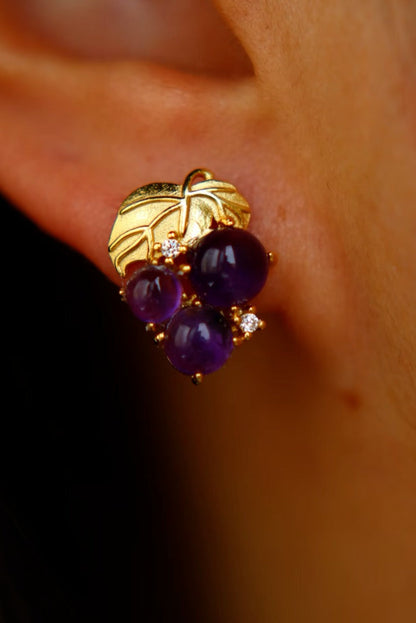 Dark Purple Amethyst Grape Stud Earrings B4380