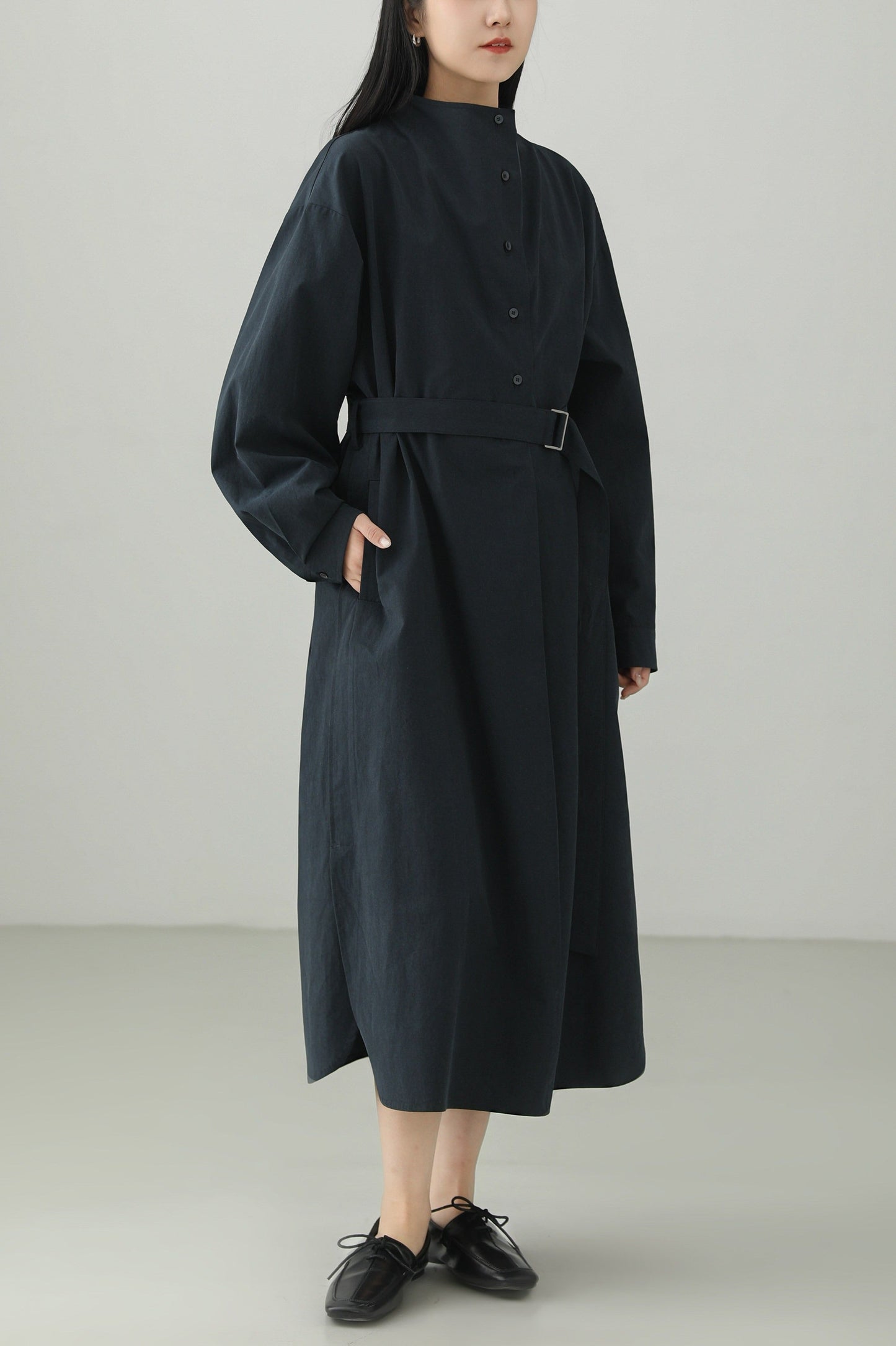 Red Tencel Blend Stand Collar Dress B4663