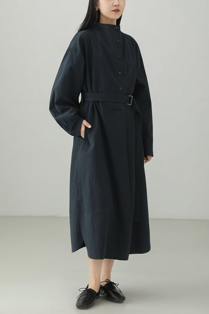 Red Tencel Blend Stand Collar Dress B4663