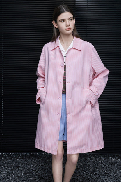 ピンクパフストライプミドル丈コート　B4712