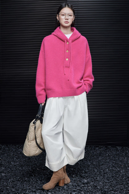 100％ウールバービーピンクフード付きセーター　B4579