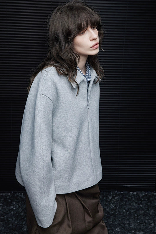 グレー起毛ルーズショートスウェットトップス　B4418