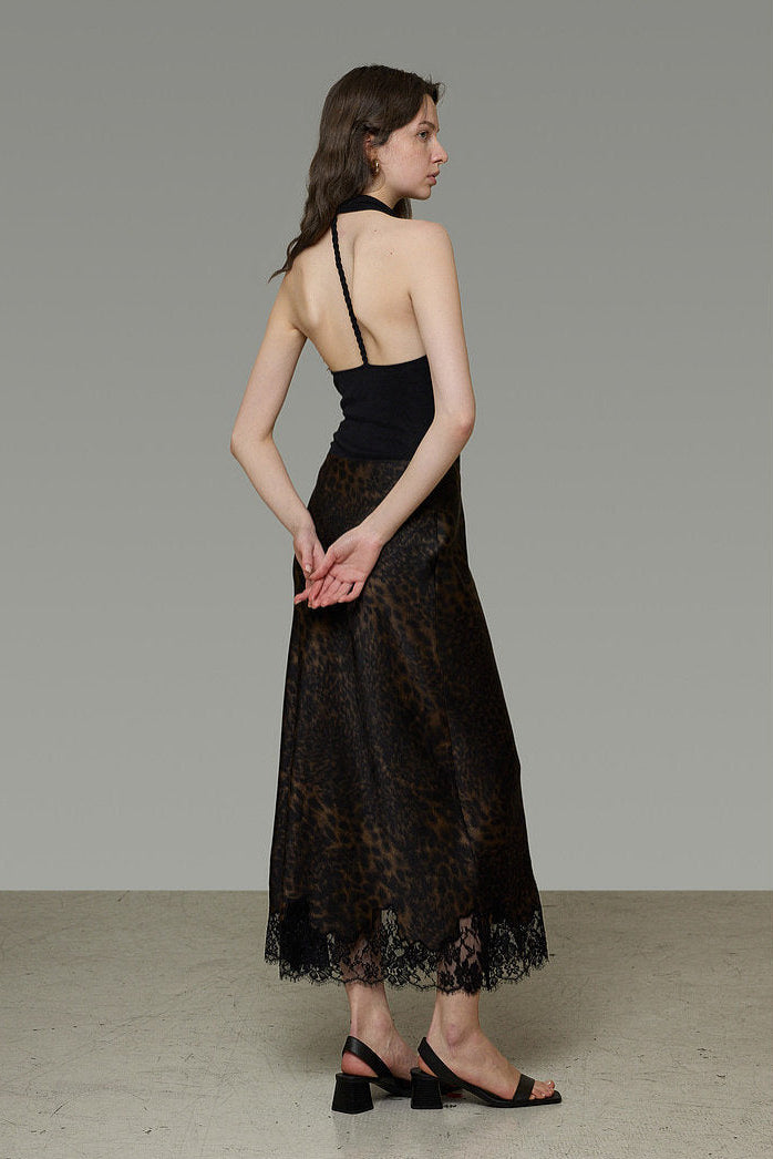 Leopard Lace Hem A-line Long Skirt B4770