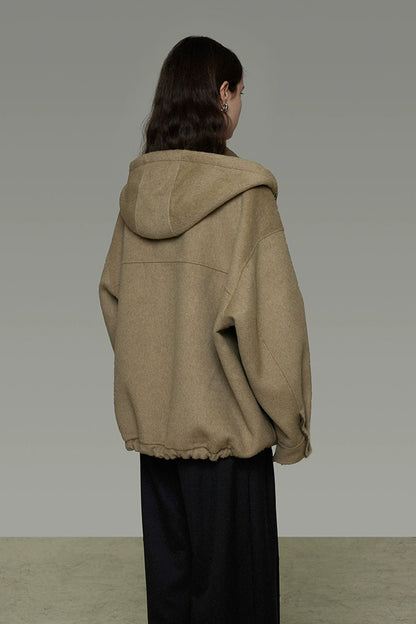 Reversible double-face wool hooded short coat B4510