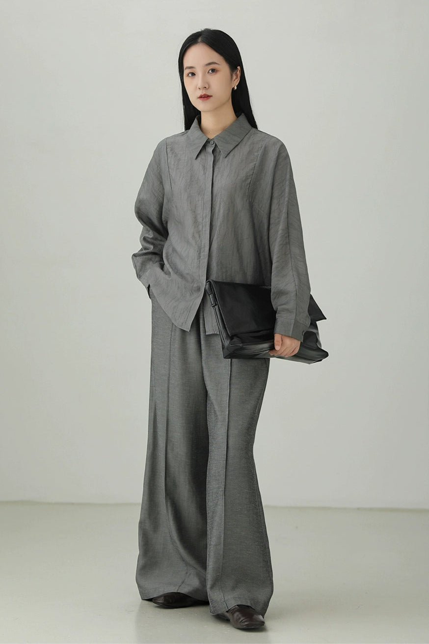 天絲提花寬鬆長袖襯衫B4269