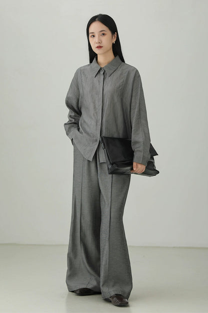 天絲提花寬鬆長袖襯衫B4269