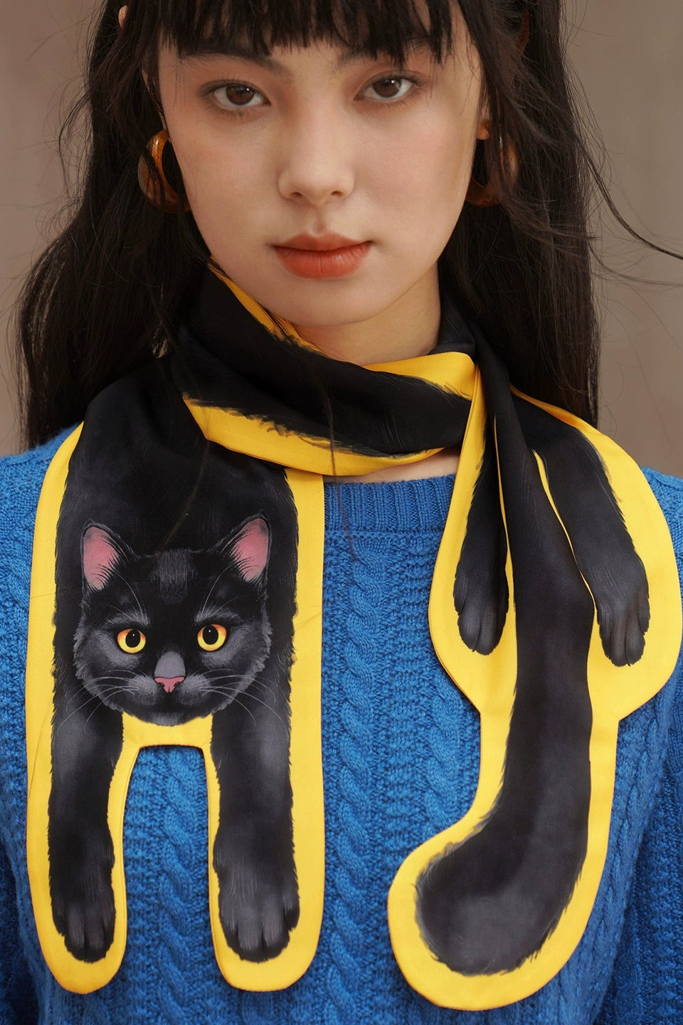 黒猫プリントスカーフ　B4453