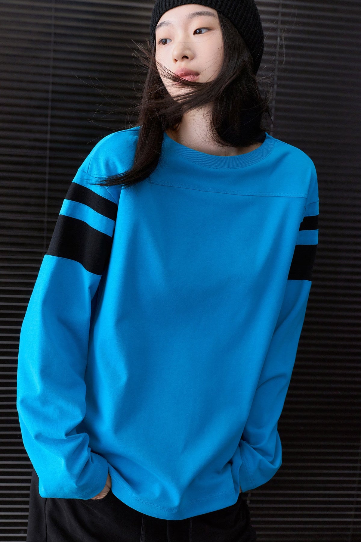 Royal Blue Cotton Color-Block Striped T-Shirt B5019