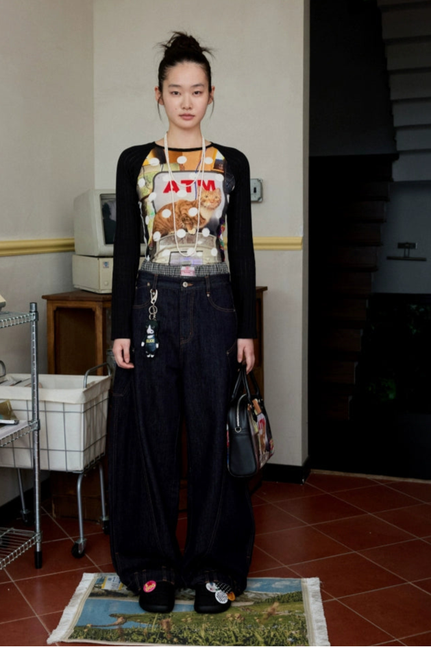 キャット＆ドッグ ドットプリントスリミングTシャツ　B4320