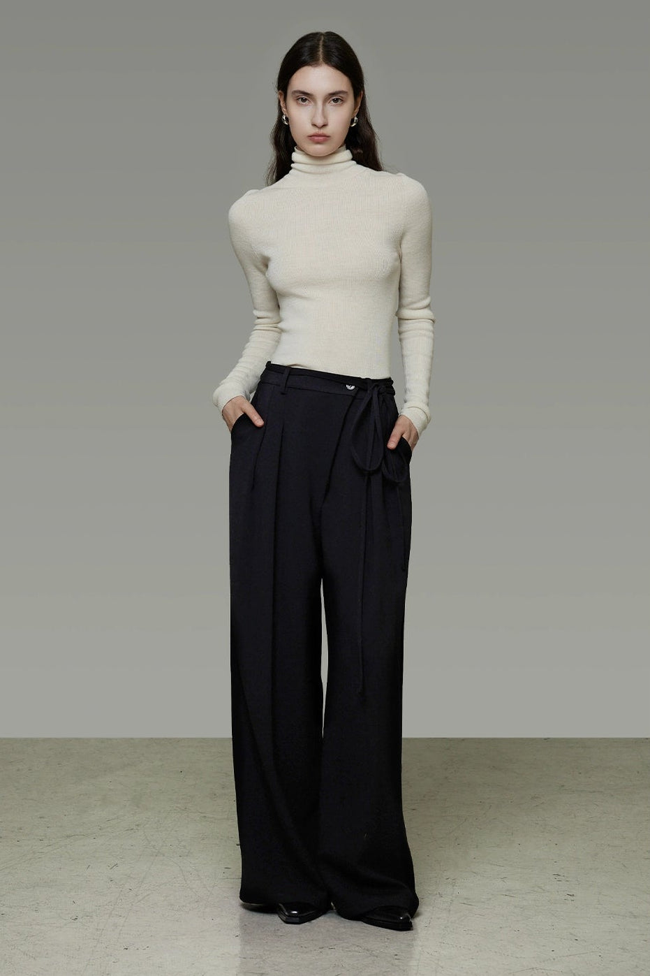 Asymmetrical Placket Slimming Wide Pants B4436