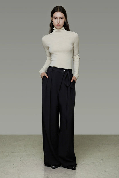 Asymmetrical Placket Slimming Wide Pants B4436