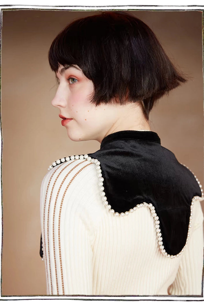 ユニークパールビーズベルベットカラー　b4446