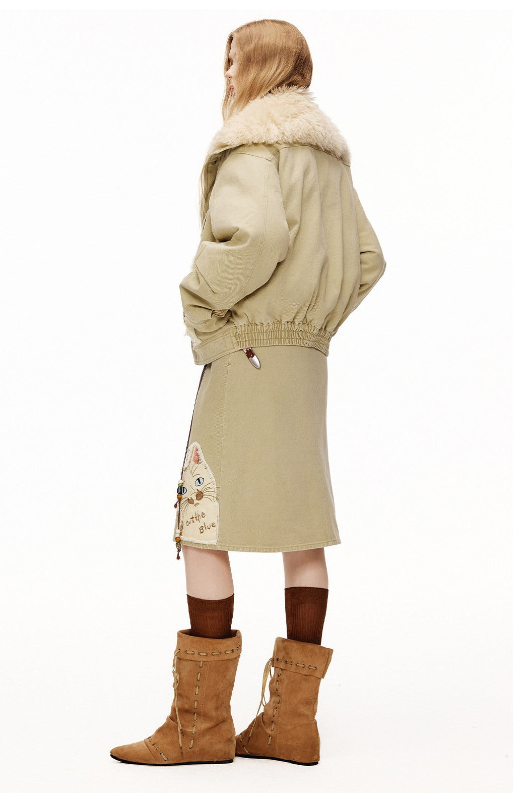 貓咪貼花刺繡水洗A字裙 B4588